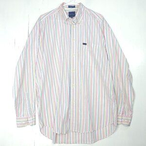 Faconnable Long Sleeved Striped Button Down Shirt XL Preppy Business Casual